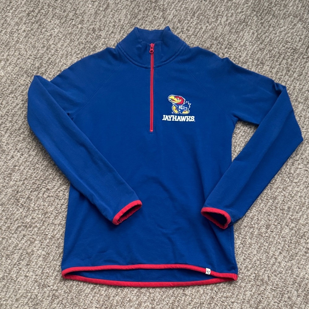 47 Brand Royal Blue Jayhawk Pullover with Red Trim